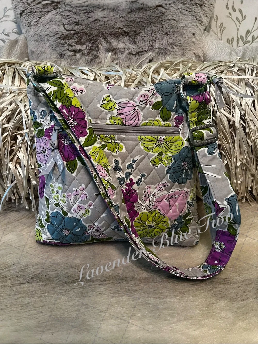 VERA BRADLEY Watercolor 2011 Zipper Hipster Crossbody Purple Green Floral Y2K